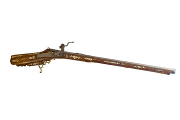 Hunting rifle with a wheel lock, isolated on a white background