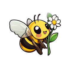 Fototapeta premium Cheerful bee pollinating flower nature scene illustration bright environment close-up view eco-friendly concept