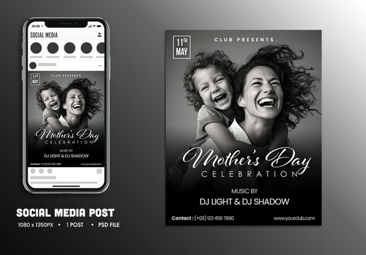 Happy Mother&rsquo;s Day Celebration Invitation, Editable Social Media Post for Disco, Club and Upcoming Events.