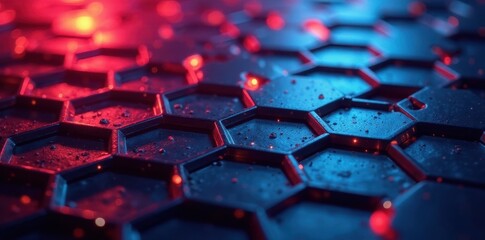 Obraz premium Interlocking metallic hexagons, vibrant light streaks, shine, contemporary, hexagonal