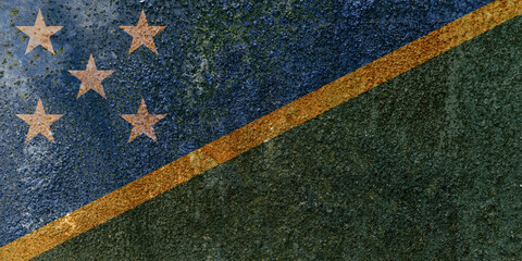 Solomon Islands Flag. Dirty Solomon Islands flag on metal surface.