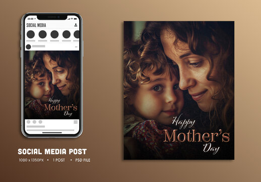 Happy Mother&rsquo;s Day Editable Social Media Post with Mother and Child Hug Photo.