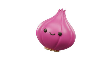 Adorable Pink Cartoon Onion 3D Render with Transparent Background