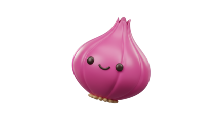 Adorable Pink Cartoon Onion 3D Render with Transparent Background