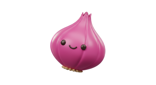 Adorable Pink Cartoon Onion 3D Render with Transparent Background