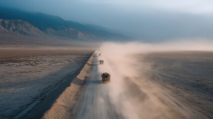 Fototapeta premium Dusty road through desert landscape