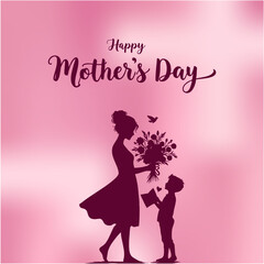 Happy Mothers Day Social Media Creative with Mom Holding Flowers and Card