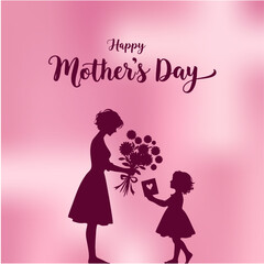 Happy Mothers Day Social Media Creative with Mom Holding Flowers and Card
