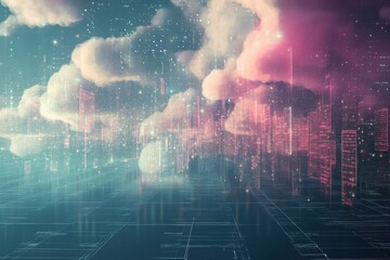 Obraz premium An abstract background depicting processing of digital data in a virtual cloud environment