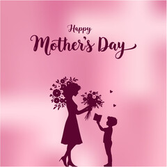 Happy Mothers Day Social Media Creative with Mom Holding Flowers and Card
