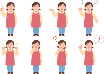 エプロンを付けた女性のイラストセット