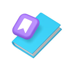 Book reading bookmark badge library literature education 3d icon realistic vector illustration. Paper literary tag flag for page information remember guidebook textbook encyclopedia novel dictionary