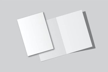 A4 Bifold Blank Mockup, Open Leaflet template .Blank paper cover for  pamphlet, catalog, flyer, notecards, note paper, greeting card, wedding invitation, gift card, postcard, flier, brochure or letter