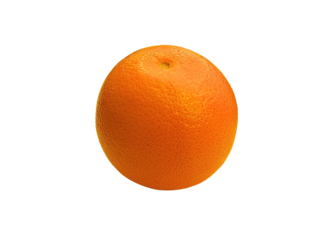 A single orange with a shiny textured peel, vibrant in color, set against an isolated on white background—making it stand out like a premium juice advertisement.