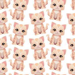 Fototapeta premium Seamless pattern of cute kitten on white background. Kawaii cat. Vector illustration for kids.