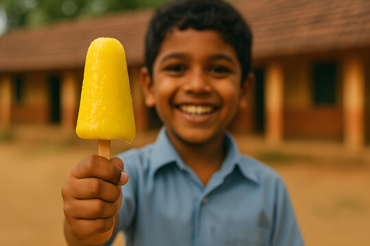 Bright Yellow Pineapple Kuchi Ice in Child&rsquo;s Hand