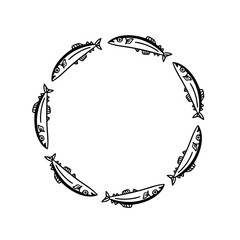 シンプルな手書きのかわいいさんまのフレーム