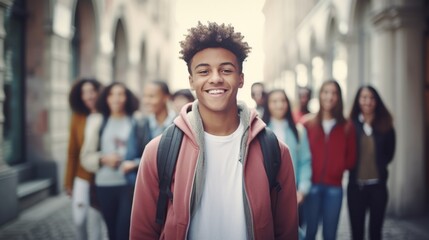 young high school student together with other students in background