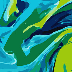 Naklejka premium Blue and Green Abstract Wave Art for Web Banners and Digital Backgrounds, Ocean Abstract Design in Blue and Green, High-Resolution Abstract Background in Navy Blue and Aqua with Swirling Wave Patterns
