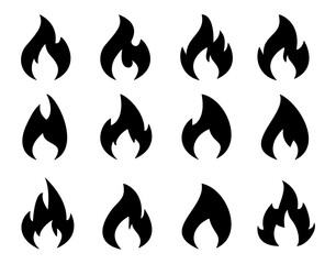 Fire icon collection. Fire flame symbol. Bonfire silhouette logotype. Flames symbols set flat style - stock vector.