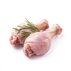 Fresh Raw Chicken Drumsticks with Rosemary Sprig Ready for Cooking