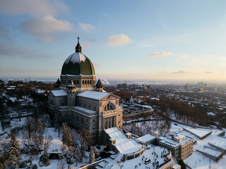 Aerial view of Oratory catholic cathedral basilica. Montreal, Quebec, Canada.