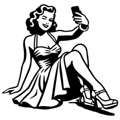 Vintage Sassy Lady Selfie Illustration.
