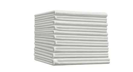 A stack of neatly folded white cloth items is shown against a white background in a studio shot