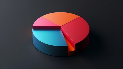 Obraz premium Simple D pie chart on black matte background with contrast lighting on main part