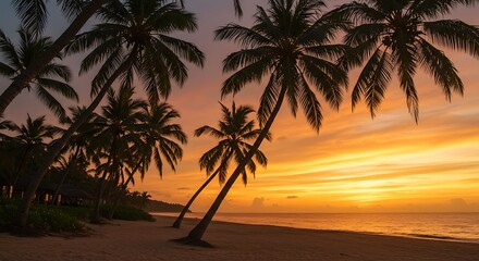 Fototapeta premium Golden Hour Palms AI Generated