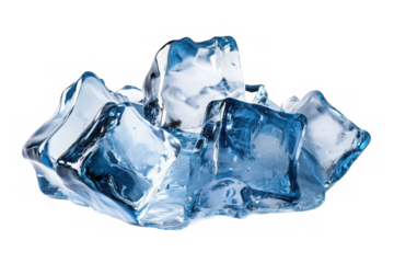 Close up view of several ice cubes stacked on a dark surface