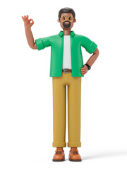 A man with OK gesture in business attire. Symbolizes approval or positivity. 3D rendering, conceptual image. Isolated on white background.