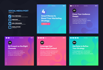 Social media carousel post template. Business Instagram and facebook square post template. Instagram tips post collection tutorial, tip, trick, quick tips, layout template design