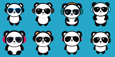 Obraz premium Baby panda with sunglasses and headphones, cool style Vector Illustration