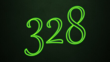Neon glowing green number design of 328 on dark background.