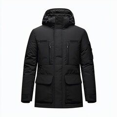 Naklejka premium Black winter parka with hood