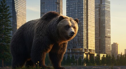 Grizzly in the City: Urban Wildlife 3D Render AI Generated
