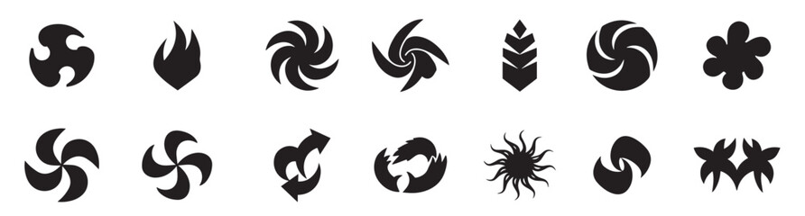 Abstract Geomagnetic Shape company logo bundle spiral swirl motion energy texture flower botanical outline decorative icon business vintage symbol set circle leaf fire water bird wing