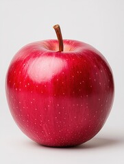 Fresh Red Apple on Gray Background, Natural Fruit with Shiny Skin and Stem, Healthy Snack Opportunity for Various Uses