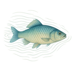 Fototapeta premium Stylized Blue Fish Swimming – Minimalist Aquatic Illustration