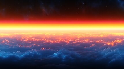 Fototapeta premium Above the Clouds a Fiery Sunset Illuminates the Heavens