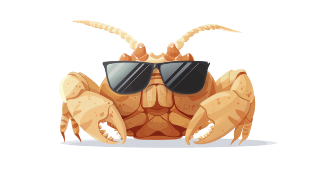 Cool crab with sunglasses striking a fun pose in a playful cartoon style