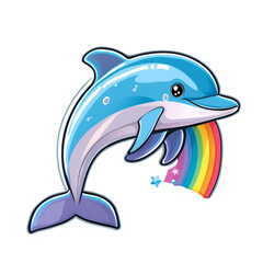 Anime dolphin swimming in water underwater scene sticker design vibrant environment playful concept