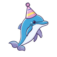Obraz premium Anime dolphin celebrates at a party underwater scene sticker design festive environment playful viewpoint cheerful concept