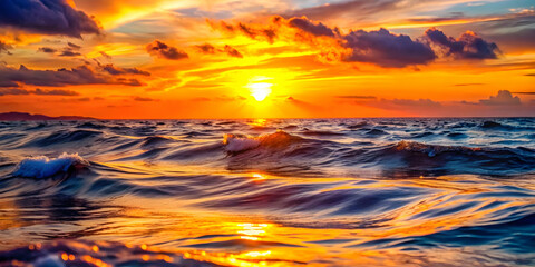 Obraz premium A glowing sunset reflecting on rippling ocean waves