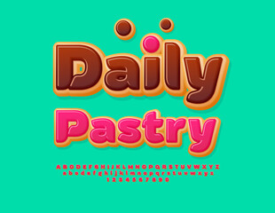 Vector Sweet Advertising Daily Pastry forCafe, Bakery and Shop. Delicious Cake Font. Tasty Alphabet Letters and Numbers set.