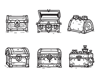 Classic Wooden Chest Line Art Bundle