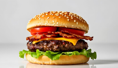 A beef burger display for a photoshoot restaurant advertising.