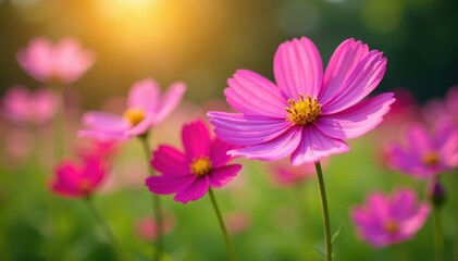 Vibrant cosmos flowers bloom in a sunny garden , flora, white, cosmos