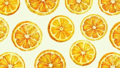 Watercolor orange slices, seamless pattern Fresh citrus background , sweet, market